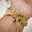 Duo bracelet ruban en soie caramel, avec pendentif œil protecteur et chaîne assorties