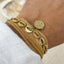 Duo bracelet ruban en soie caramel, avec pendentif œil protecteur et chaîne assorties